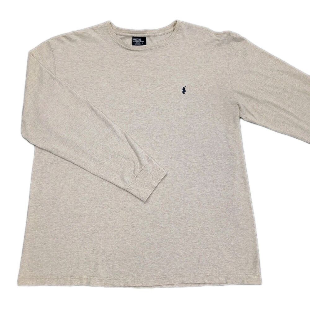 Vintage Polo Ralph Lauren Long Sleeve T Shirt Mens Large Oatmeal Cotton